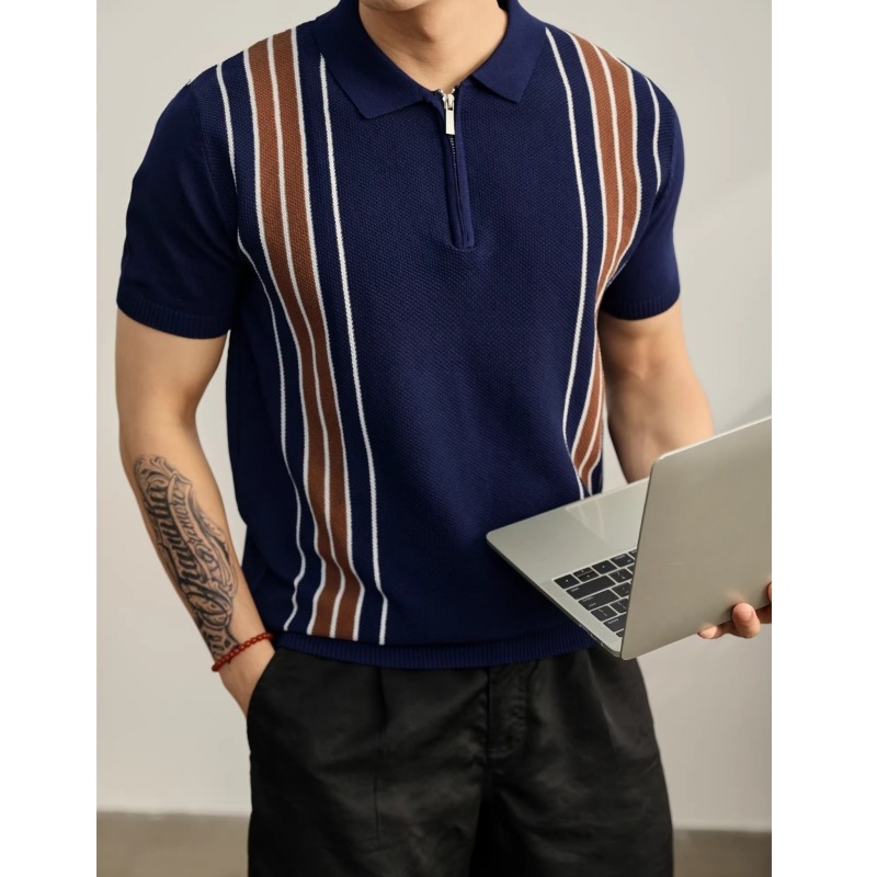 Home Office England - Yazlık Çizgili Moda Örgü Polo Gömlek,