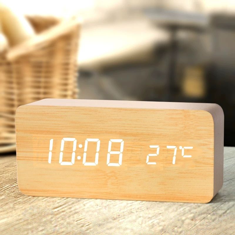 Led Desk Clock - Ahşap Dijital Çalar Saat, Ofis için