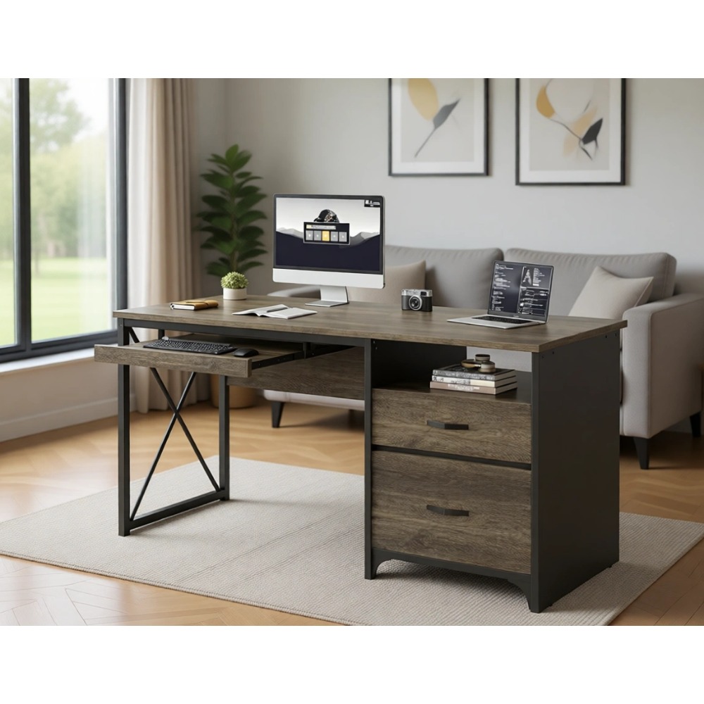Home Office Industrial Style - 55 İnç Endüstriyel Tarzda Depolama Alanlı