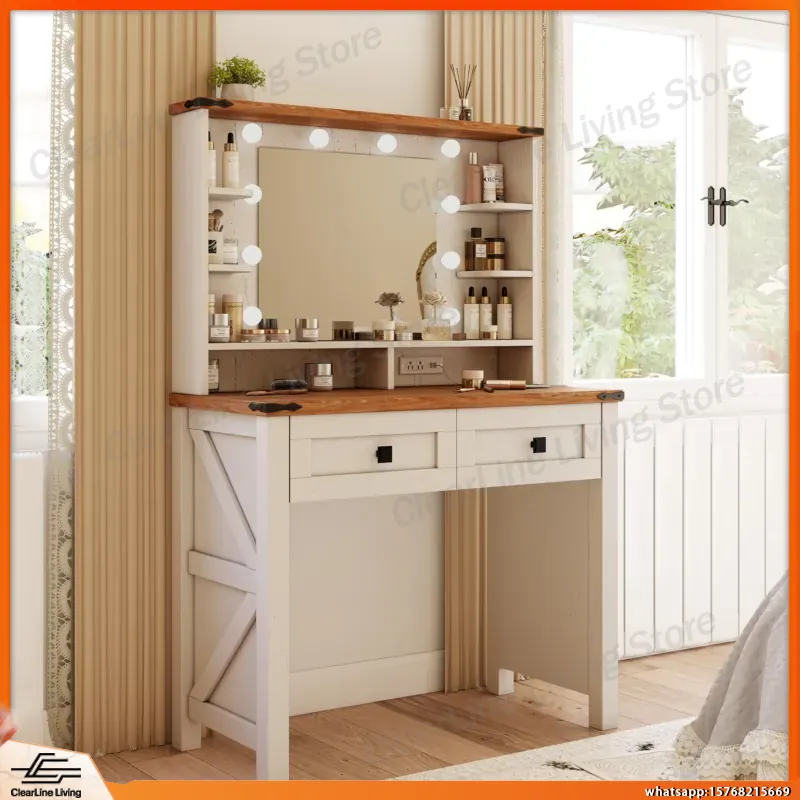 Desk Drawer Small - Küçük Ahşap Makyaj Masası, Aynalı LED