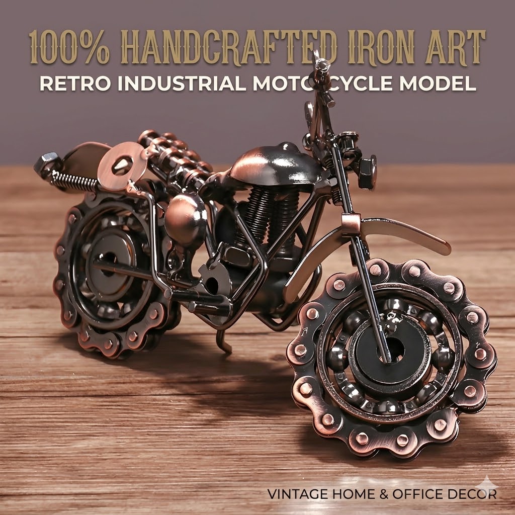 Home Office Industrial Style - El Yapımı Demir Motosiklet Modeli Vintage