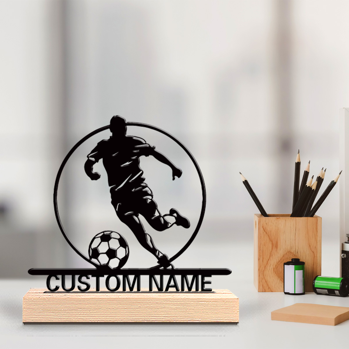 Home Office Ideas - İsme Özel Metal Futbolcu Heykeli, Ahşap