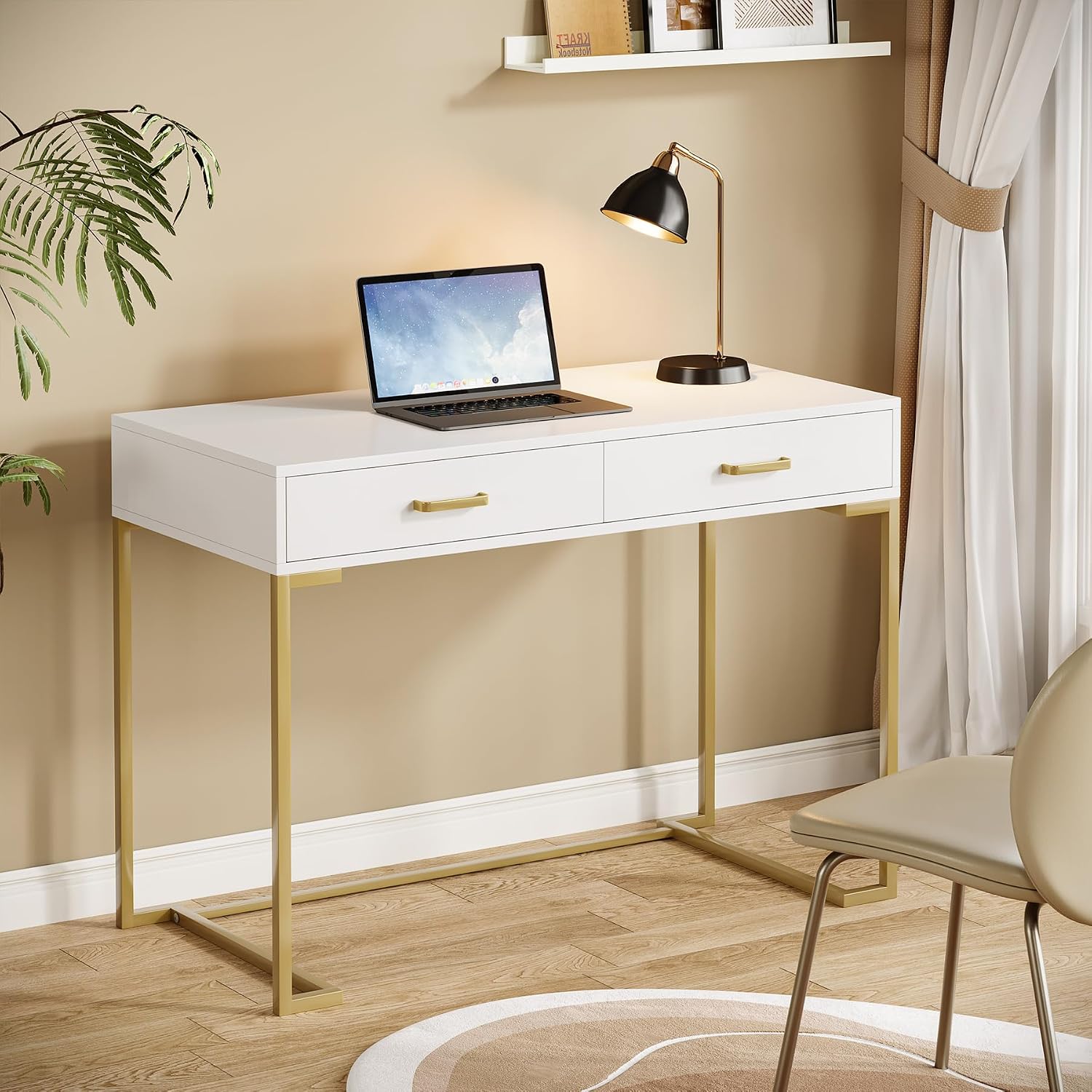 Desk Drawer Small - Beyaz ve Altın Renkli Modern Bilgisayar